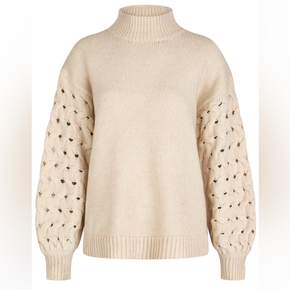 MARC AUREL small Cream Knit pull over mock neck Sweater with Lace Sleeves